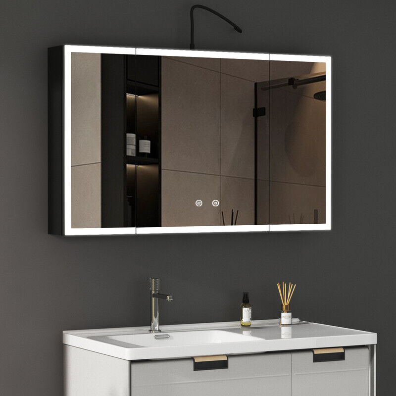 Boromal LED Spiegelschrank mit Beleuchtung 100x60cm Aluminium Spiegelschrank Bad mit Beleuchtung Badezimmerschrank, Badschrank Spiegel Kabinett mit