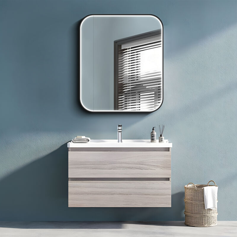 Talos - Spiegelschrank mit Beleuchtung Black Nova 60x70 cm schwarz - Spiegelschrank Bad mit 2 Ablageflächen - Aluminium - Rückwand verspiegelt