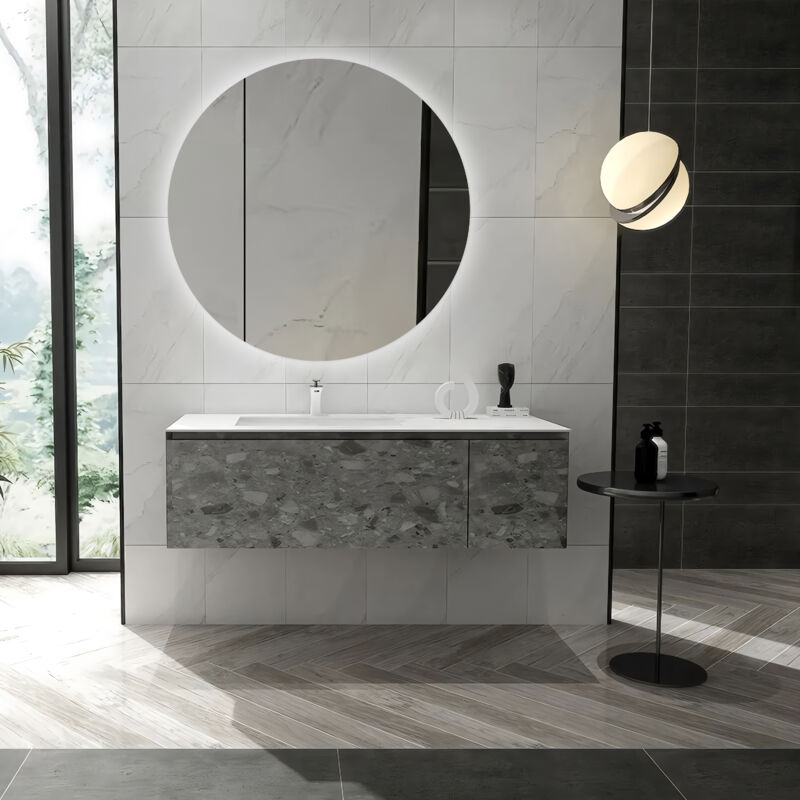 Spiegelschrank mit Beleuchtung Talos Silver Picasso Style Ø80 cm - Spiegelschrank bad mit 2 Ablageflächen - Aluminium - Rückwand verspiegelt