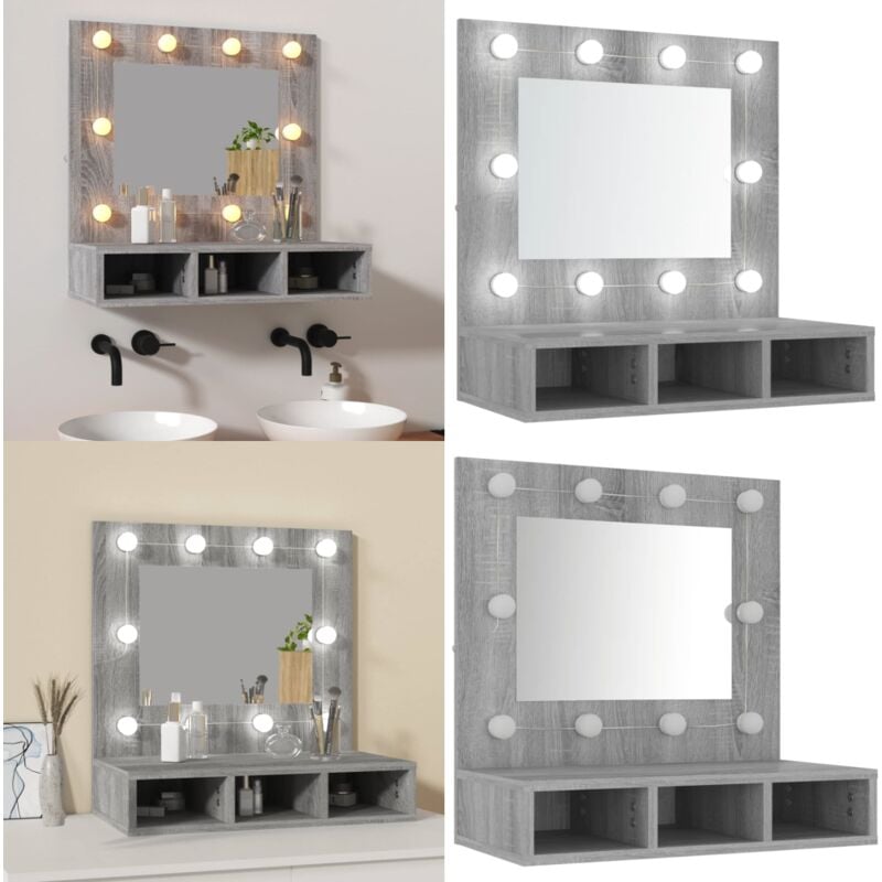 Vidaxl - Spiegelschrank mit led Grau Sonoma 60x31,5x62 cm - Spiegelschrank - LED-Spiegel - Badezimmermöbel - Kosmetikschränkchen - Grau Sonoma - Home