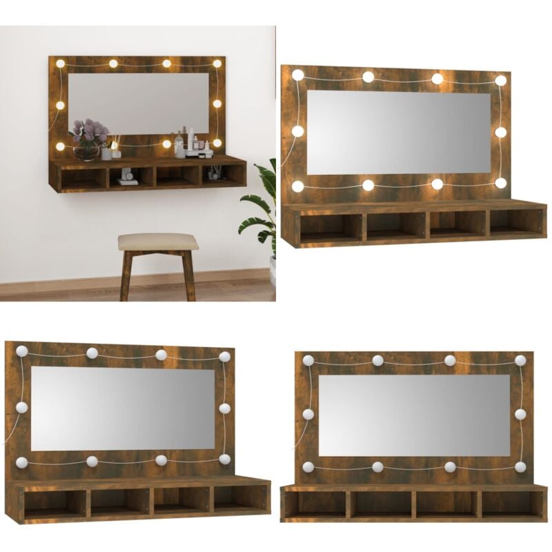Spiegelschrank mit led Räuchereiche 90x31,5x62 cm - Spiegelschrank - led Beleuchtung - Badezimmermöbel - Holzwerkstoff - Rauchfarbe - Home & Living