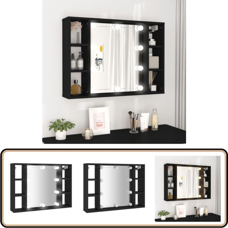Vidaxl - Spiegelschrank mit led Schwarz 76x15x55 cm - Spiegelschrank - Badezimmermöbel - LED-Spiegel - Holzwerkstoff - Kosmetikspiegel