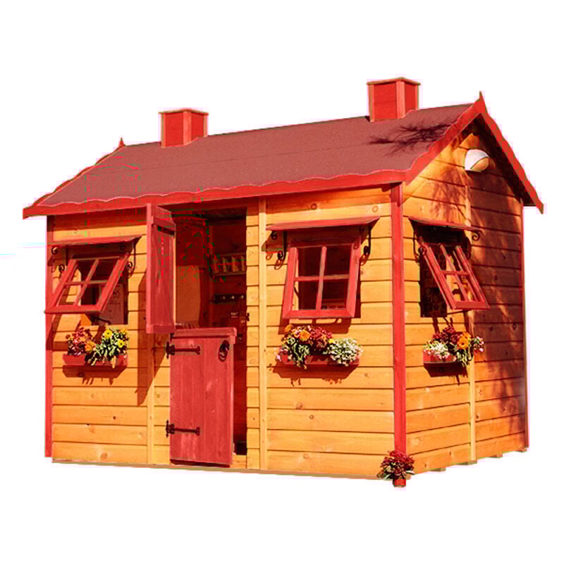 Spielhaus Kinder aus Holz CASERIO - 255x170x207 cm- Hohe Qualität - CASAS GREEN HOUSE - Bemaltes Haus, Transport inklusive