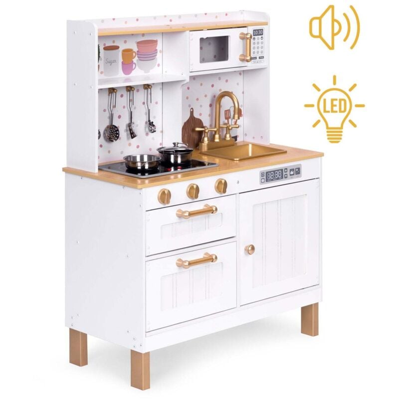 Spielkuche aus holz fur kinder mit sounds und led gro mit aufklappbaren schranken und 7 zubehorteilen ecotoys