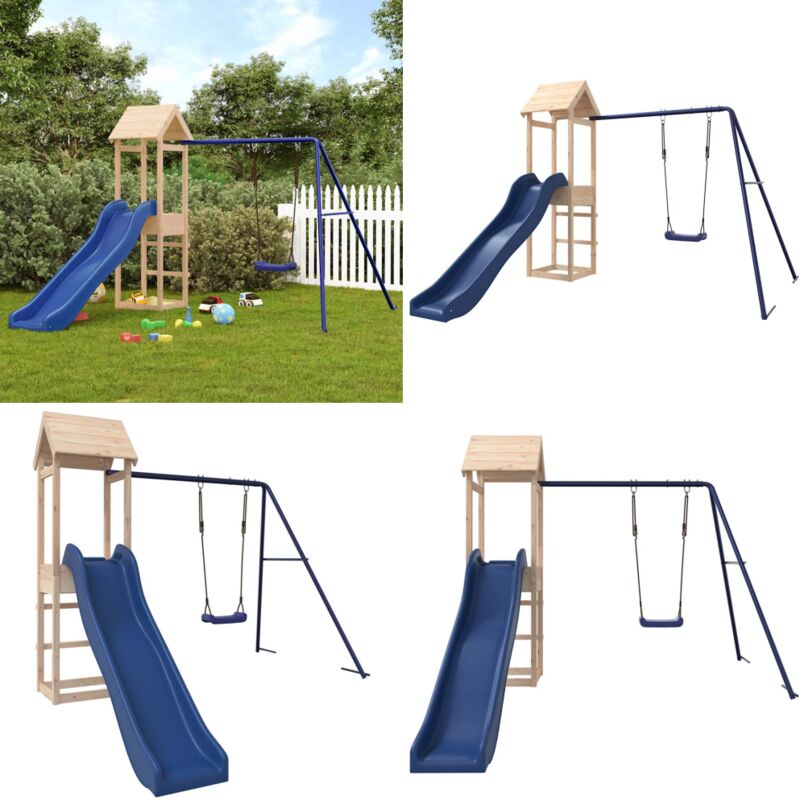 Spielturm Massivholz Kiefer - Holzspielplatz - Spielturm - Kiefernholzturm - Kinderschwengelset - Wellenrutsche - Home & Living