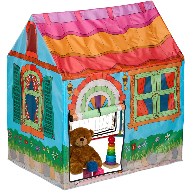Spielzelt Landhaus-Design, hbt: 103 x 96 x 75 cm, Kinderzelt, 2 Eingänge, Spielhaus indoor, Krabbelzelt, bunt - Relaxdays