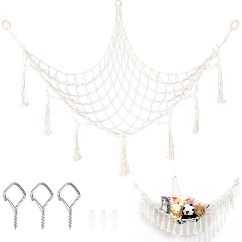 Dolaso - Spielzeug-Hängematte für Kuscheltiere, Spielzeug-Aufbewahrung, Hängemattennetz, hängendes Eck-Aufbewahrungsregal für Kinderzimmer, 150 x 100
