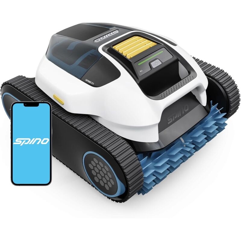 SPINO E1 Poolroboter, Kabelloser Poolsauger 21,950 LPH, 210 Min Laufzeit, 5 Reinigungsmodi, Auto Wasserlinien Parkfunktion, Poolreiniger mit App,