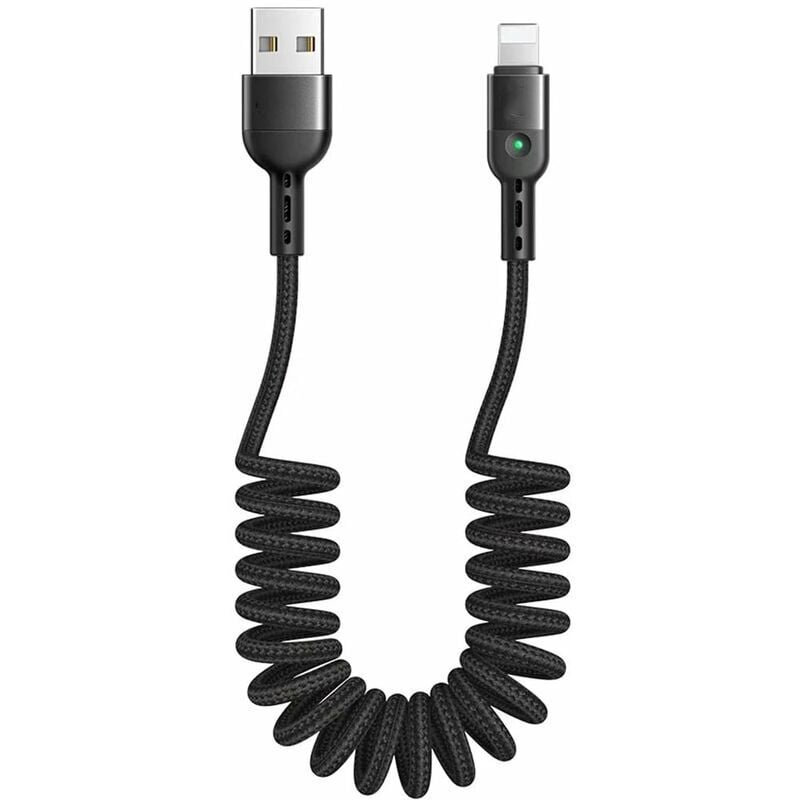 Spiral-USB-Kabel, einziehbares Kabel, Datensynchronisierung, Ladekabel, Spiralkabel, Auto-Ladekabel, für Phone X XR 8, 7, ausziehbar bis zu 1,8 m,