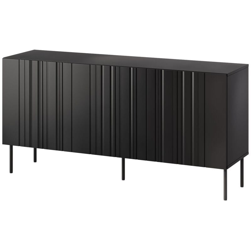 Spirano Sideboard, Wohnzimmer-Sideboard mit drei Flügeltüren und Innenfächern, vom Boden abgehoben, 151x42 h75 cm, Schwarz