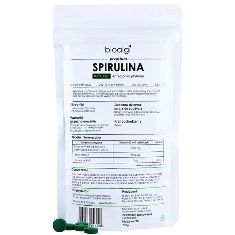 Spirulina Platensis Bioalgen 100% natürlich 400 Tabletten - Nahrungsergänzungsmittel
