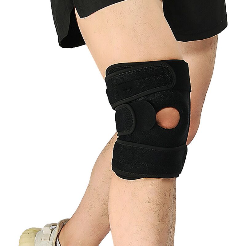 Sport-Kniestütze, Kniestütze mit seitlichen Stabilisatoren und Gummipolstern, Kniescheibe-Sport-Kniestütze bei Knieschmerzen