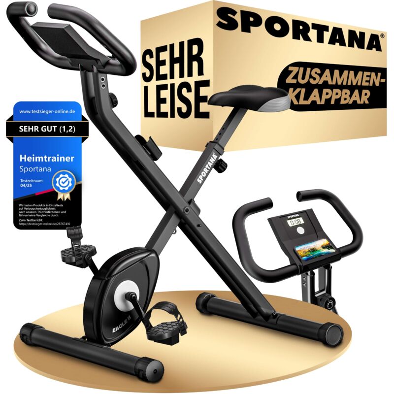 Sportana - Heimtrainer Fahrrad Eagle 2 Klappbar 140KG lcd Display Höhenverstellbar Fitnessbänder 2in1 Ausdauer Ergometer Hometrainer Fitnessbike