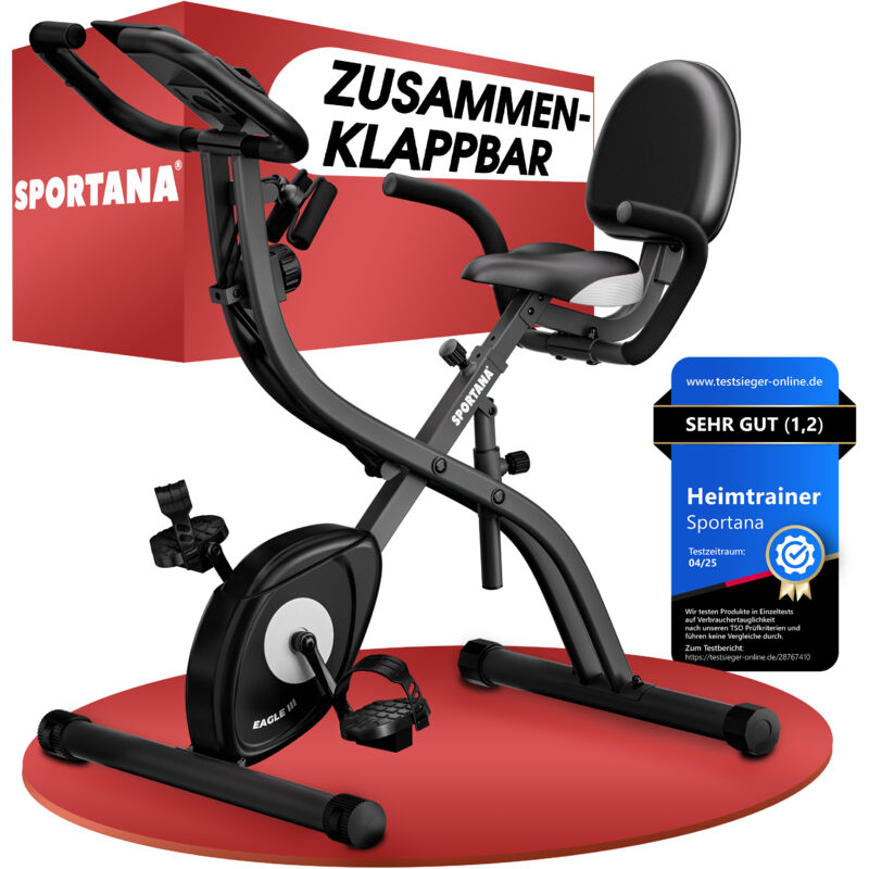 Sportana - Heimtrainer Fahrrad Eagle 3 Klappbar 140KG lcd Display Höhenverstellbar Fitnessbänder 3in1 Ausdauer Ergometer Hometrainer Fitnessbike