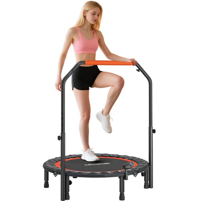 Sportnow - 102 cm Fitness-Trampolin, Faltbares Mini-Trampolin mit 4-Fach Höhenverstellbarer Haltegriff, LCD-Monitor, Fitness-Rebounder für