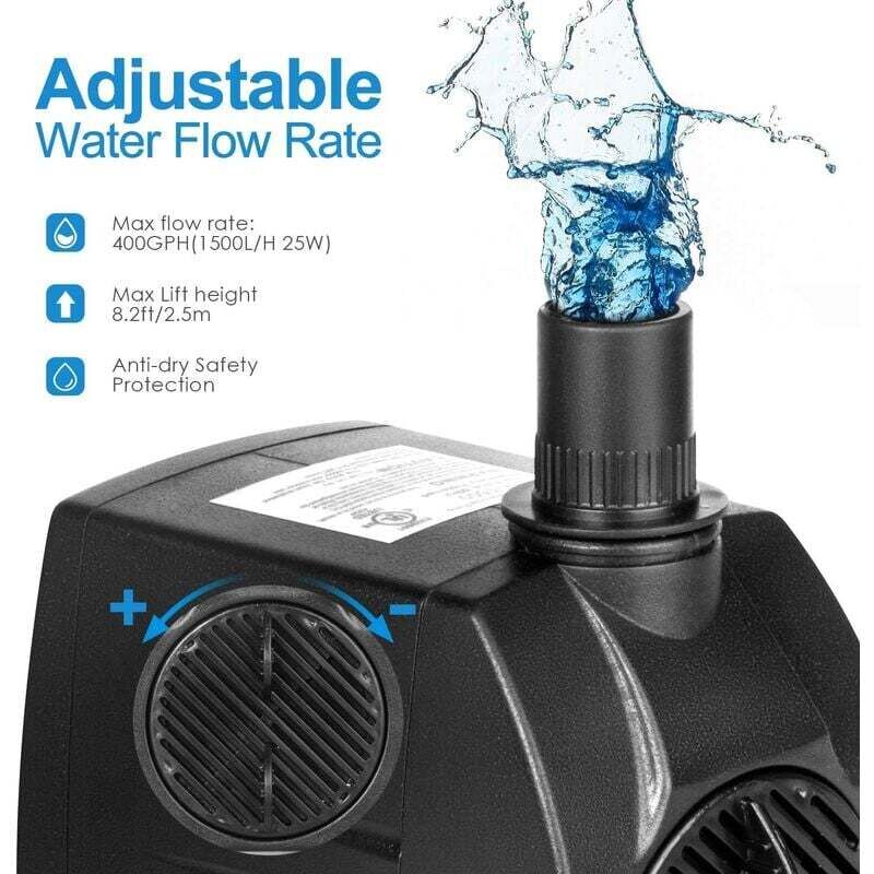 Springbrunnenpumpe, 400 GPH Tauchwasserpumpe, 25 W Springbrunnen-Poolpumpe für den Außenbereich, 2,4 m Fallhöhe, 3 Düsen, Aquarium, Teich, Fischtank,