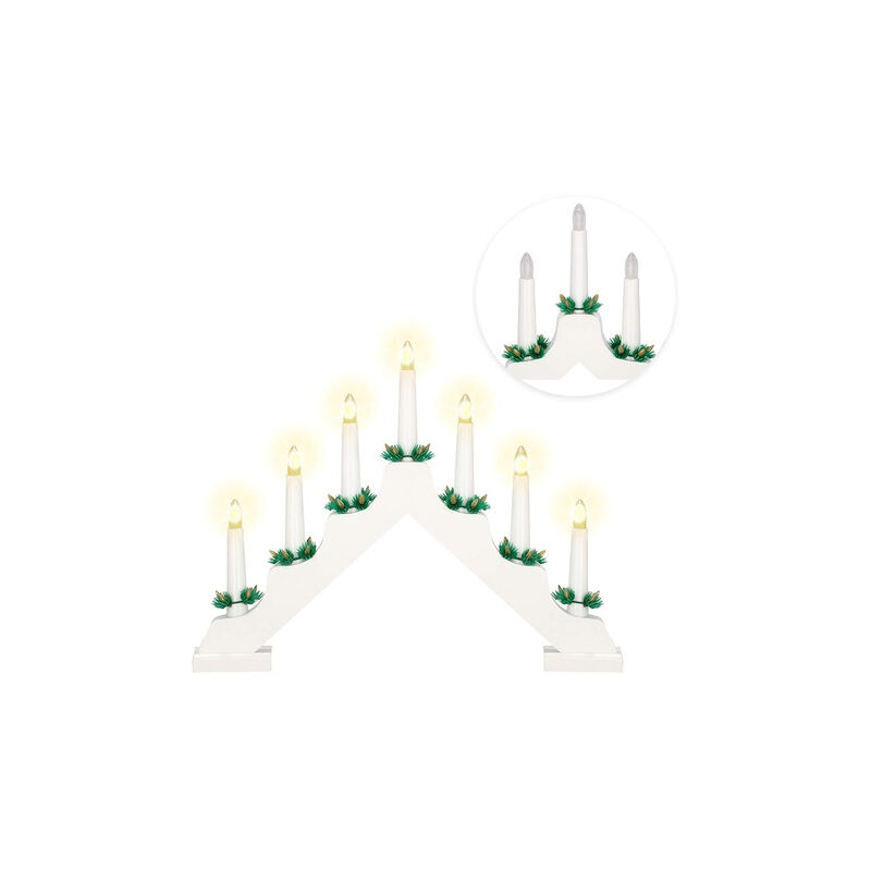 SPRINGOS Lichterbogen 7-flammige Schwibbogen LED Kerzenleuchter rustikal Holz Kerzenbrücke Batterie Lichtfarbe Warmweiß Adventsleuchter