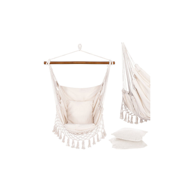 SPRINGOS Tuch-Hängesessel m.Spreizstab 130 x 100 cm Hängematte Fransen Kissen Hängesitz Schaukel Hängematte