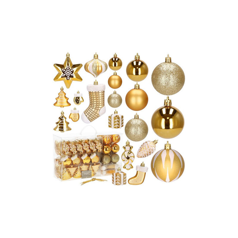 SPRINGOS Weihnachtskugeln 77 Stk., Goldfarben, bruchsicher, Baumschmuck, Weihnachten, Weihnachtsbaum-Arrangement, Stilvoll