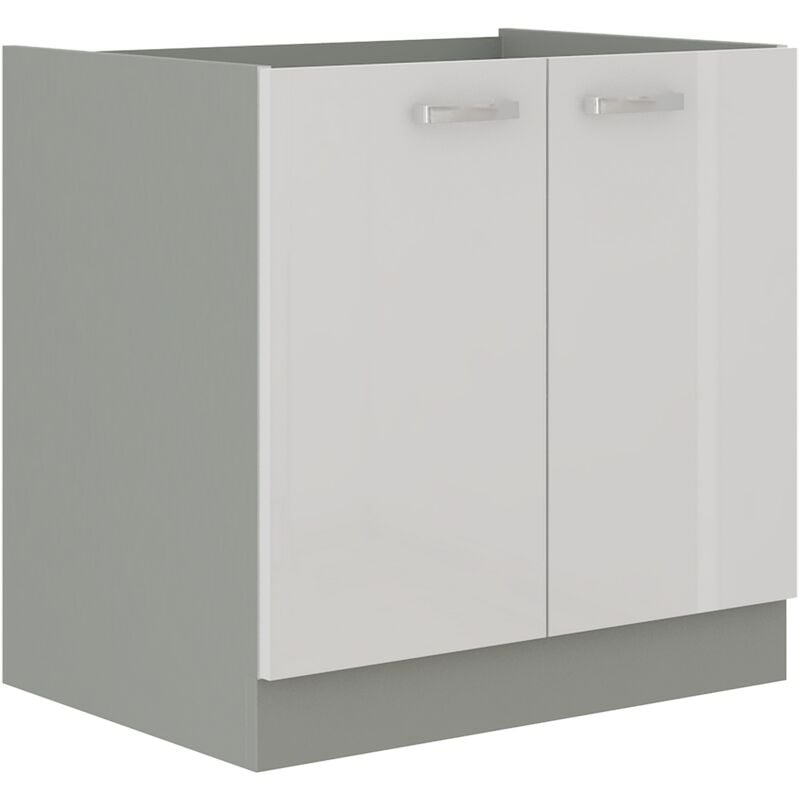 Küchen Preisbombe - Spülenschrank 80 Bianca Hochglanz Weiß Grau Küchenzeile Küchenblock Einbauküche