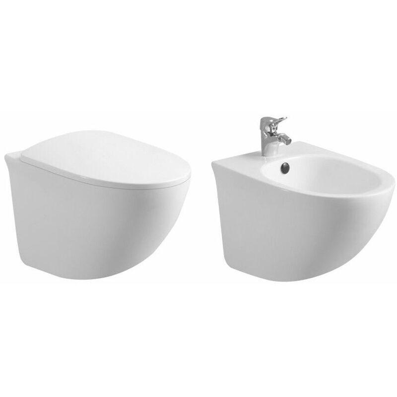 Giorgy - Paar hängende Sanitärkeramiken ohne Rand Rimless der Serie Flipper, inklusive Soft-Close-Toilettendeckel