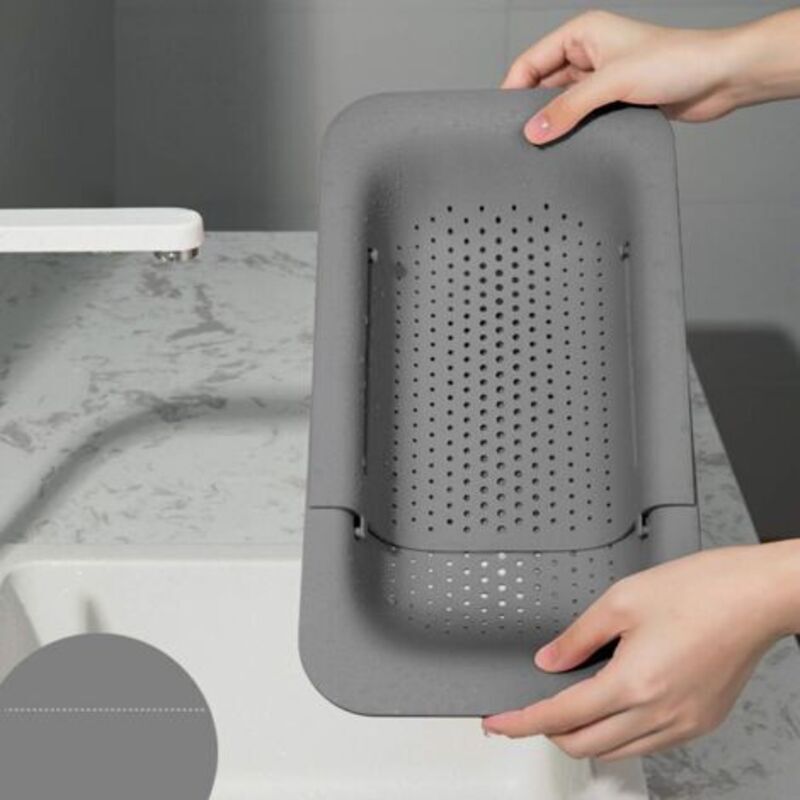 Spülbecken-Abflussregal, Küchen-Abflusskorb, Gemüse-Abflusskorb, zum Aufbewahren und Waschen von Geschirr/Obst/Gemüse (grau)