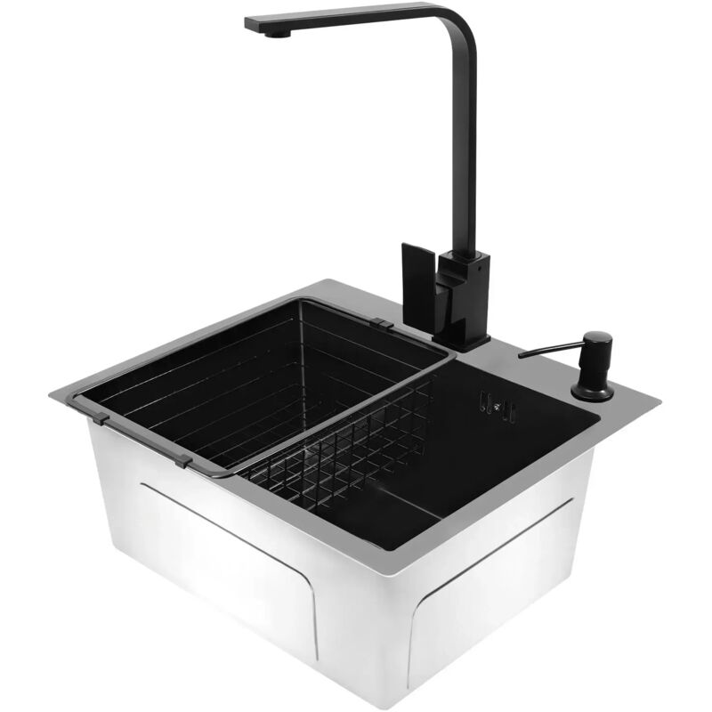 Spülbecken, Edelstahlspülen, Einbauspüle, Küchenspüle Waschbecken, Spülbecken Schwarz, 40 45cm Waschbecken Küche mit Wasserhahn, mit 360°
