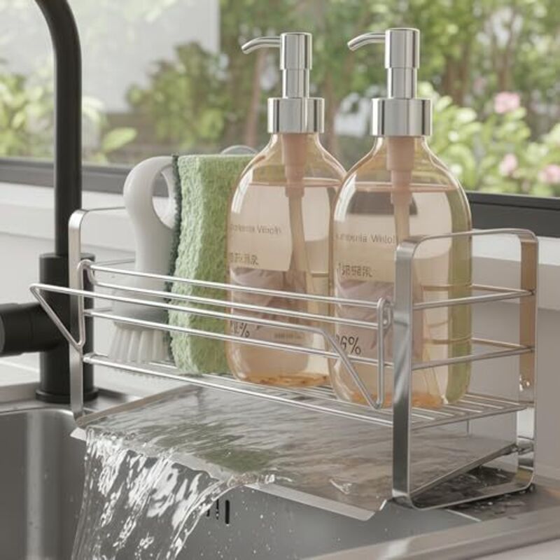 Spülbecken Organizer, Spüle Organizer für Küche, Küchen Organizer Spüle aus Edelstahl, Sink Organizer mit Abflusswanne & Handtuchhalter, Waschbecken