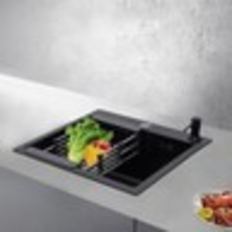 Spülbecken Schwarz Granit 40×45cm Spüle Schwarz Küchenspüle Rechteckig Einbauspüle Granit, Waschbecken Küche, Spülbecken Küche Klein, Einzelbecken