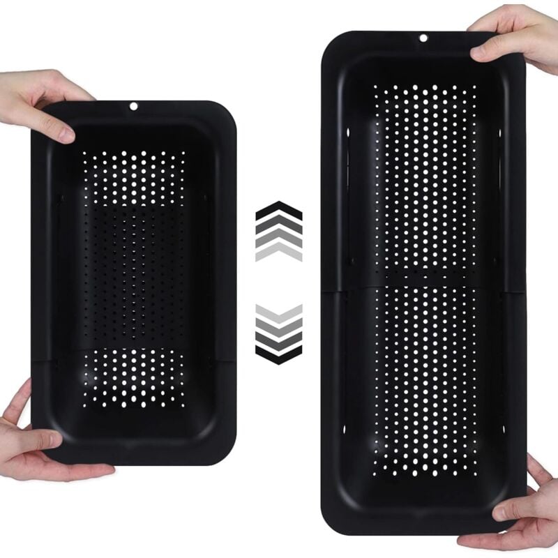 Spülbecken-Sieb – Zum Waschen von Gemüse und Obst, Abtropfen von gekochten Nudeln und Trockenwaren – Ausziehbar – Küchenhelfer für Zuhause – Schwarz