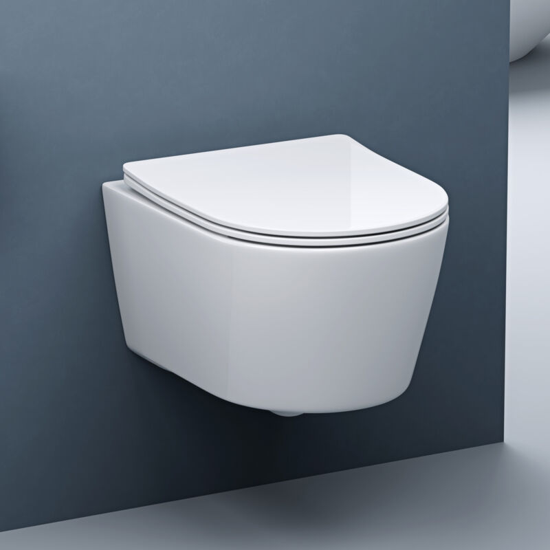 Hänge-WC Weiß Wand-WC Toilette mit Soft-Close Spülrandloses aus Keramik Hänge-Toilette Aachen306 - Doporro