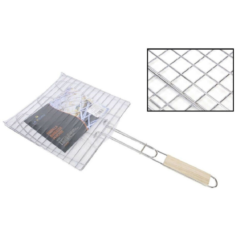 Trade Shop - Quadratischer Grill, Doppelgrill, Holzgriff, Fischbraten, Grill, 28 x 28 cm -
