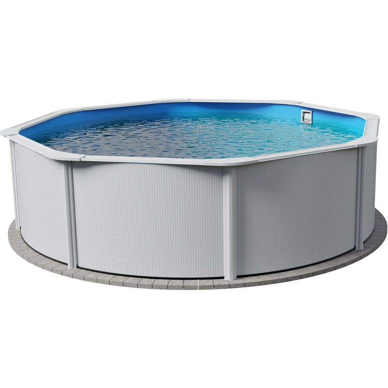 Stahlwandpool rund Größe wählbar, 120 cm tief, Stahl 0,4 mm weiß, Folie 0,3 mm blau, overlap 550x120cm