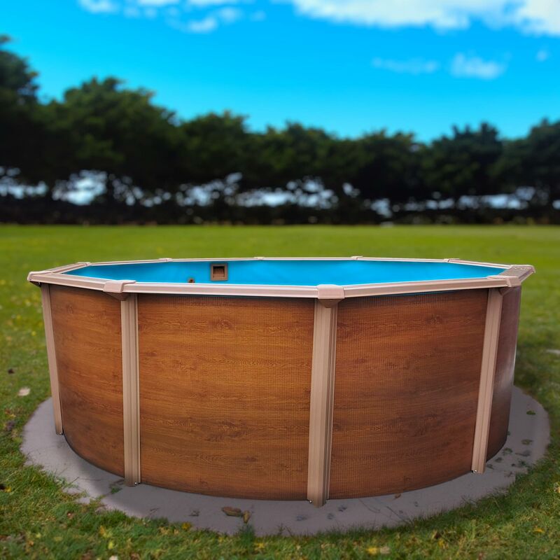Stahlwandpool rund Classic 460x120 cm, Stahl 0,45 mm Holzoptik, Folie 0,3 mm blau, overlap