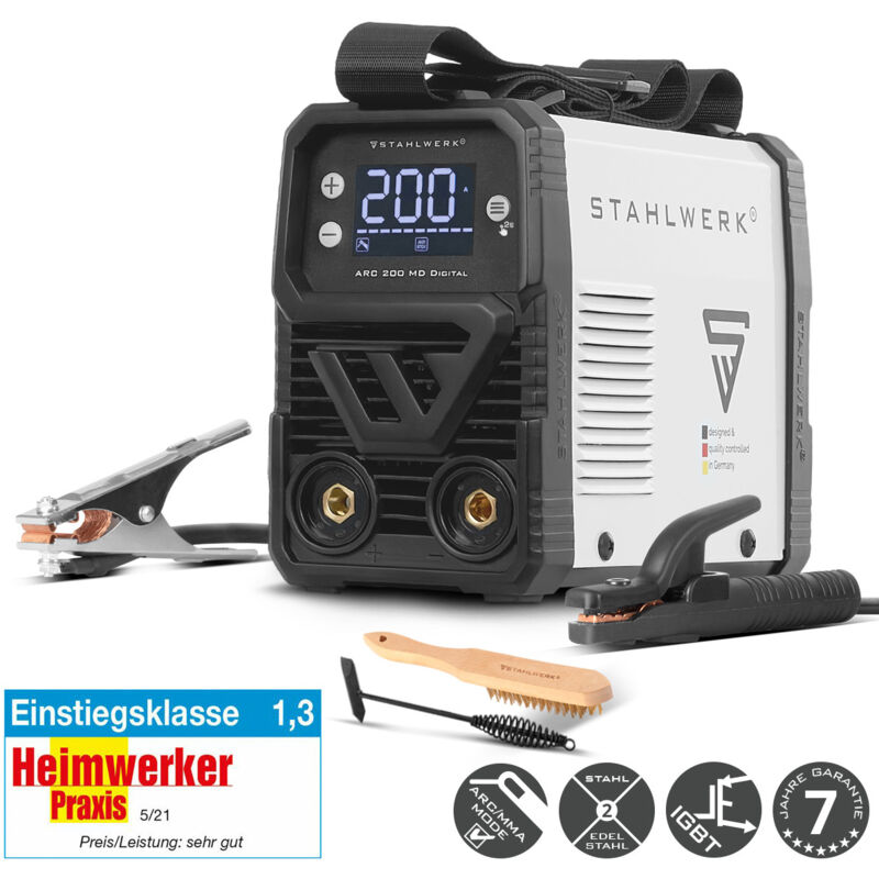 STAHLWERK Elektroden-Schweißgerät ARC 200 MD Digital – MMA (E-Hand) & Lift-TIG (DC) bis 200 A, flexibel einsetzbar ohne Gas, ARC-Force, Hotstart,