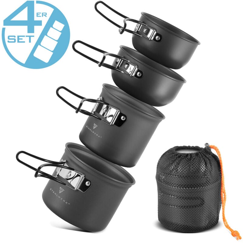 STAHLWERK Camping Kochtopf-Set 4-teilig aus Aluminium Outdoor Kochgeschirr Set