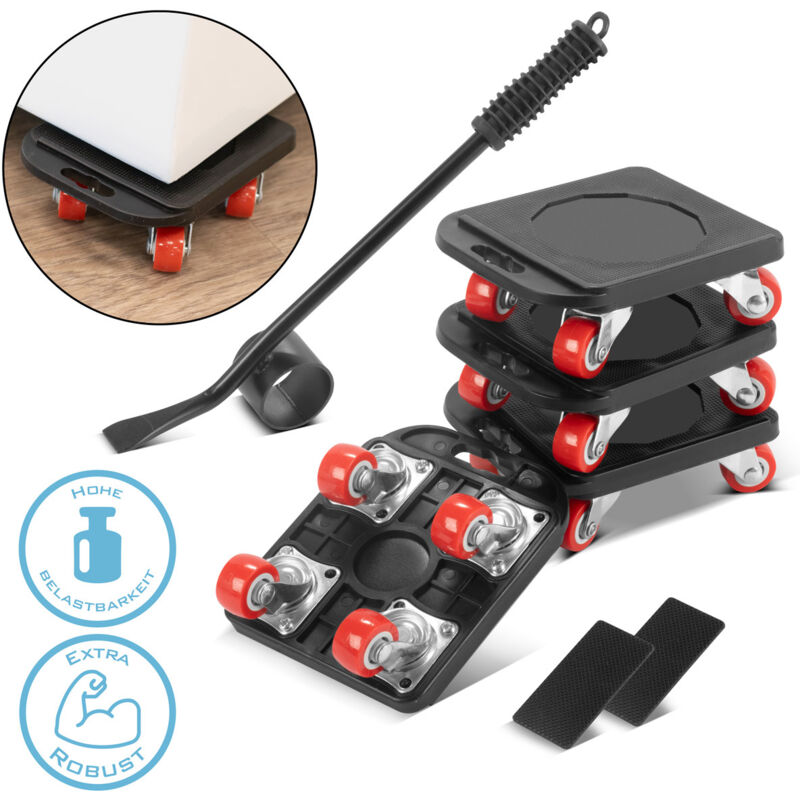 STAHLWERK Möbeltransport Set 4 Transportroller und 1 praktischer Möbelheber