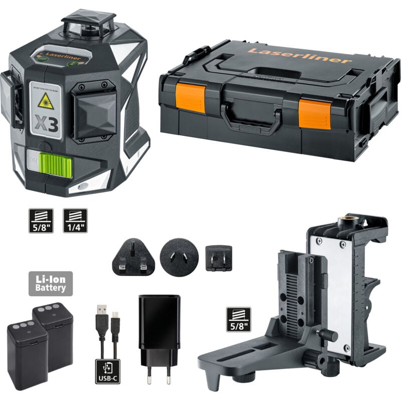 Laserliner - Kreuzlinien-Laser X3-Laser Pro Grüner Laser + Zubehör in l-boxx 136