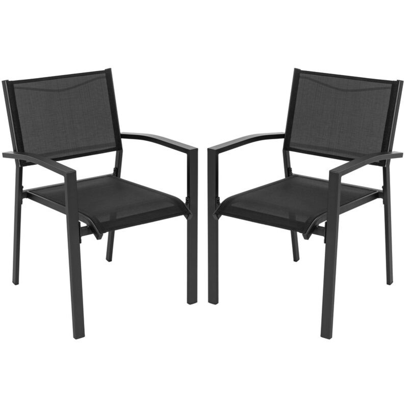 Avestar Gartenstühle 2er Set, stapelbar, Stapelstuhl, aus Textilene-Gewebe und Pulverbeschichtetem Eisenrahmen, Balkonstuhl, Schwarz