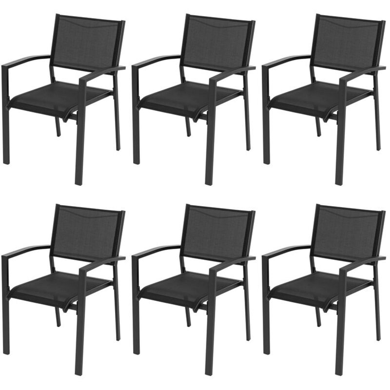 Avestar Gartenstühle 6er Set, stapelbar, Stapelstuhl, aus Textilene-Gewebe und Pulverbeschichtetem Eisenrahmen, Balkonstuhl, Schwarz