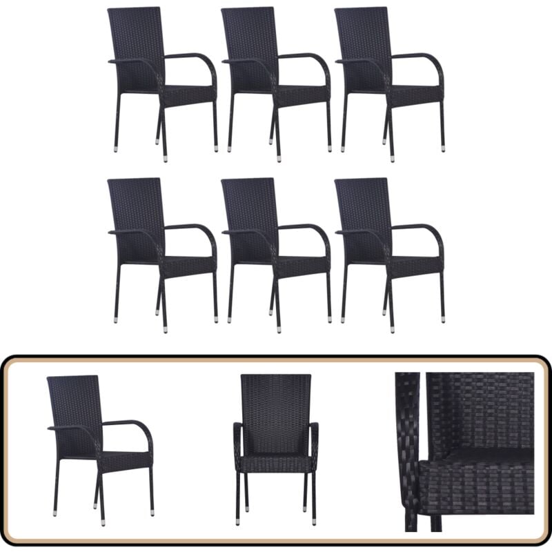 Vidaxl - Stapelbare Gartenstühle 6 Stk. Poly Rattan Schwarz - Gartensessel - Gartenstühle - Stapelbar - Outdoor Möbel - Rattan Sessel