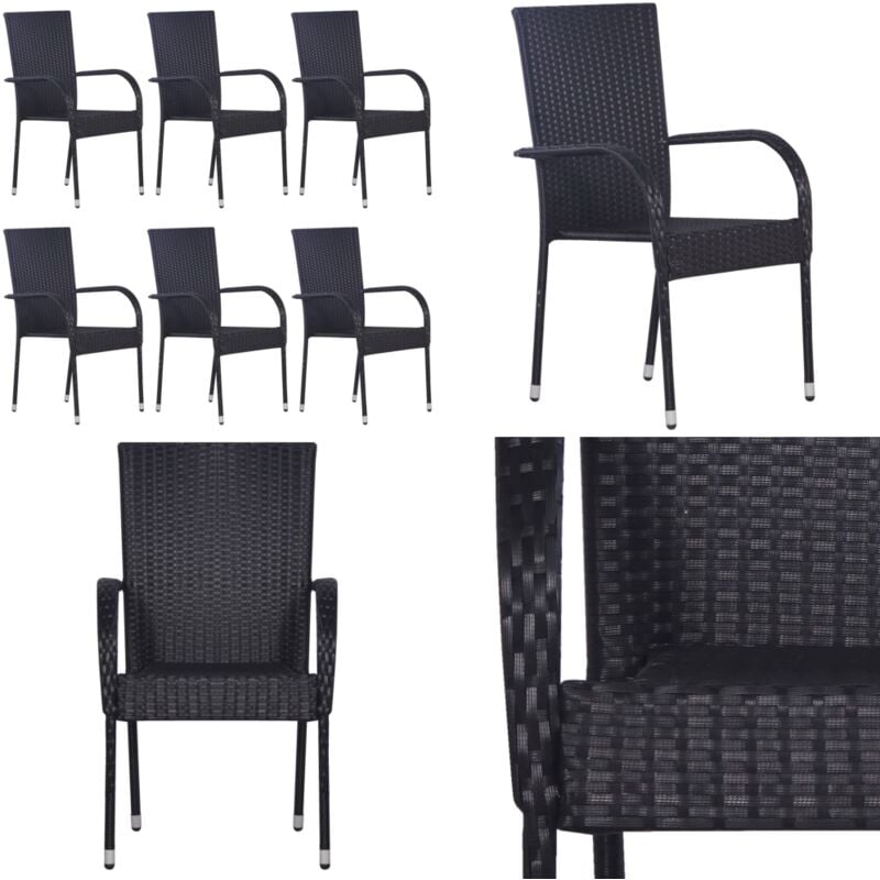 Stapelbare Gartenstühle 6 Stk. Poly Rattan Schwarz - Gartensessel - Gartenstühle - Stapelbar - Outdoor Möbel - Rattan Sessel - Home & Living