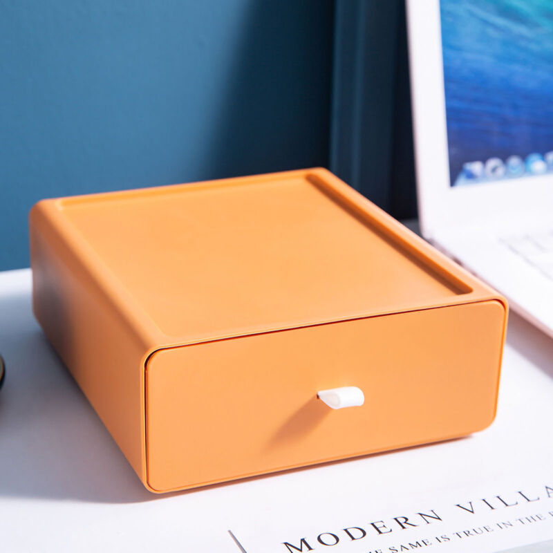 Stapelbare Schreibtisch-Aufbewahrungsbox – Schreibtisch-Organizer mit Schublade, großes Fassungsvermögen für Schul- und Bürobedarf, Orange