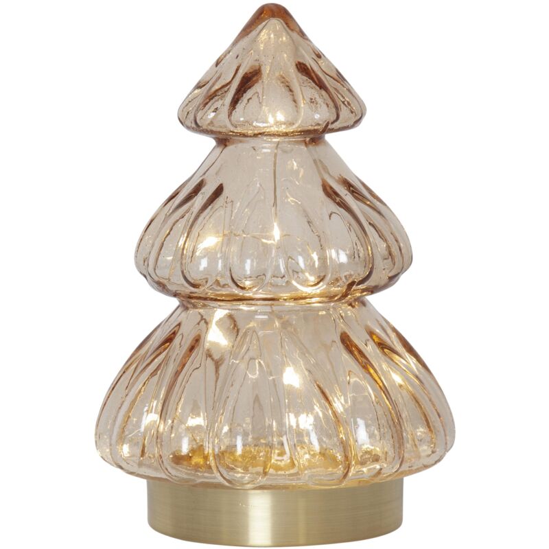 Star Trading - led Tischleuchte Abete, Tannenbaum, Beige, Glas, Warmweiß, Timer, Batterie, 18 cm