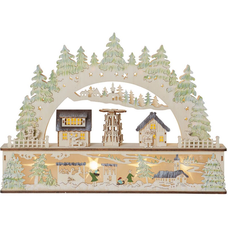 Großer led Schwibbogen ,Bamberg' aus Holz mit Weihnachtsszenario, Batterien + Timer, natur, warmweiß, b 45cm - Star Trading