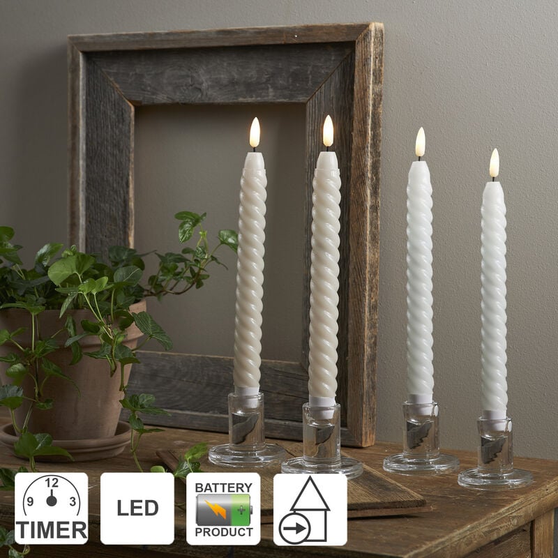 Star Trading LED Kerzen mit Timerfunktion LED Stabkerzen Beige LED Kerzen flackernde Flamme LED Kerze mit Timer Kerzen Deko Stabkerzen gedreht Kerzen