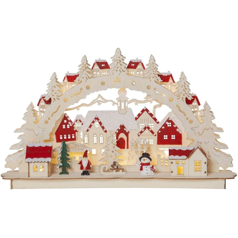 Star Trading - led Schwibbogen ,Rosenheim' aus Holz mit Weihnachtsfiguren, Batterien + Timer, natur, warmweiß, b 46cm