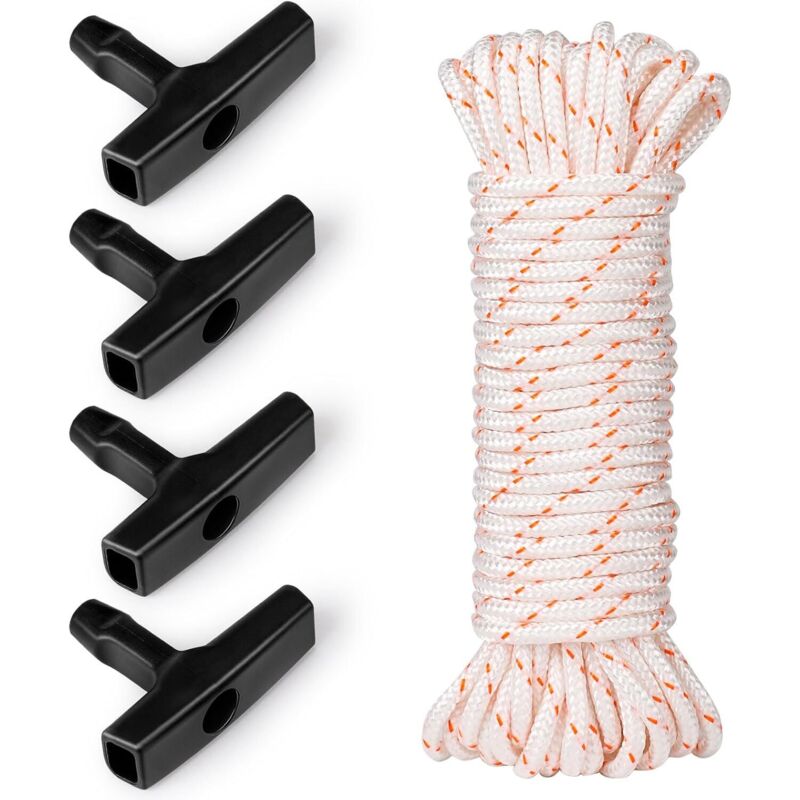 Starterseil für Rasenmäher, 10 Meter, Ø4 mm, Starterseil und 4-teiliger Startergriff, geeignet für Rasenmäher, Kettensägen, Trimmer, Freischneider,