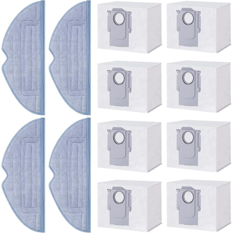 Staubbeutel Mopp Wischtücher für Roborock S7 MaxV Ultra/ S7 Pro Ultra, 8 Staubbeutel 4 Mopp Wischtücher Lappen, Zubehörset Ersatzteile Saugroboter
