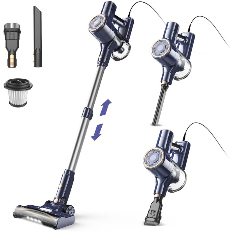 Staubsauger, 6-in-1 Stielstaubsauger & Handstaubsauger mit 6M Kabel, 23Kpa stark Saugkraft, 600W Motor, freistehender Staubsauger Beutellos Vacuum